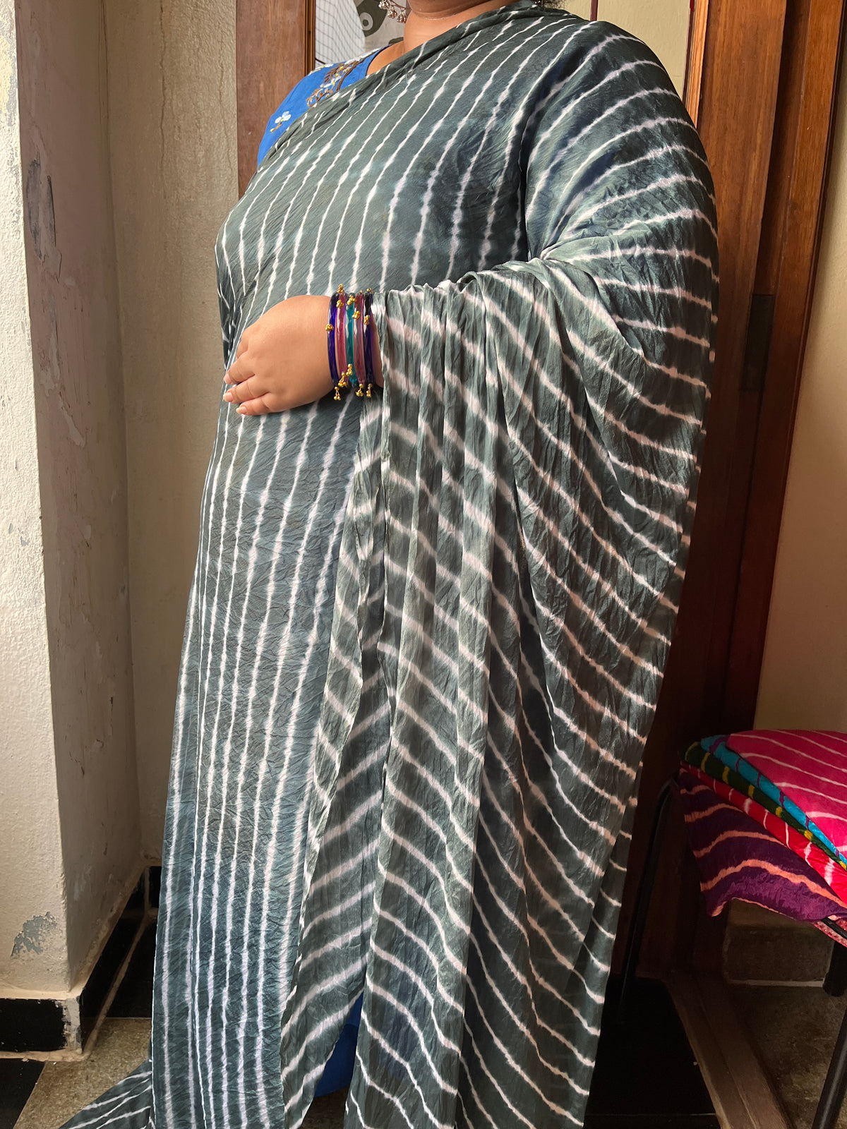 GREY Lehariya Saree
