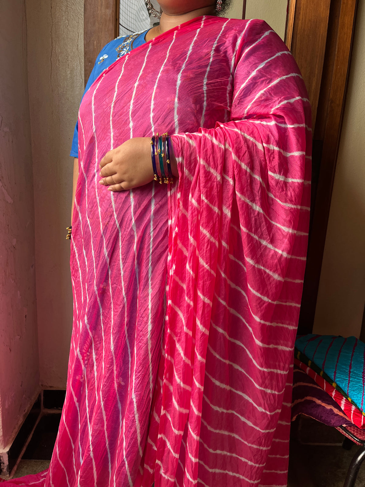 PINK Lehariya Saree