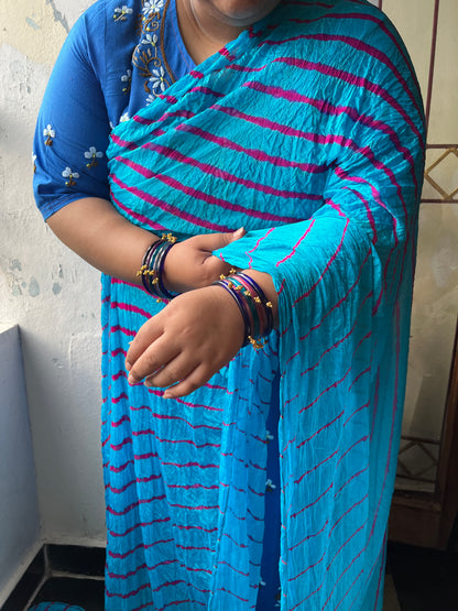 SKY BLUE Lehariya Saree
