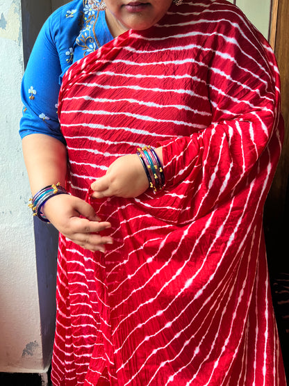 RED Lehariya Saree