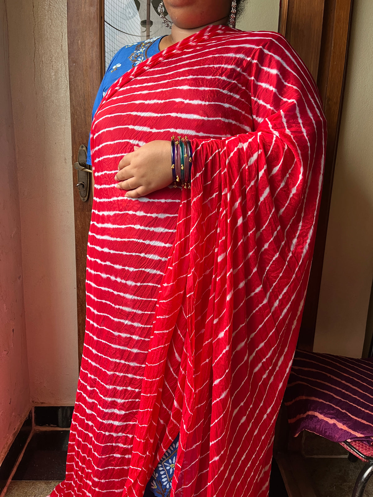 RED Lehariya Saree