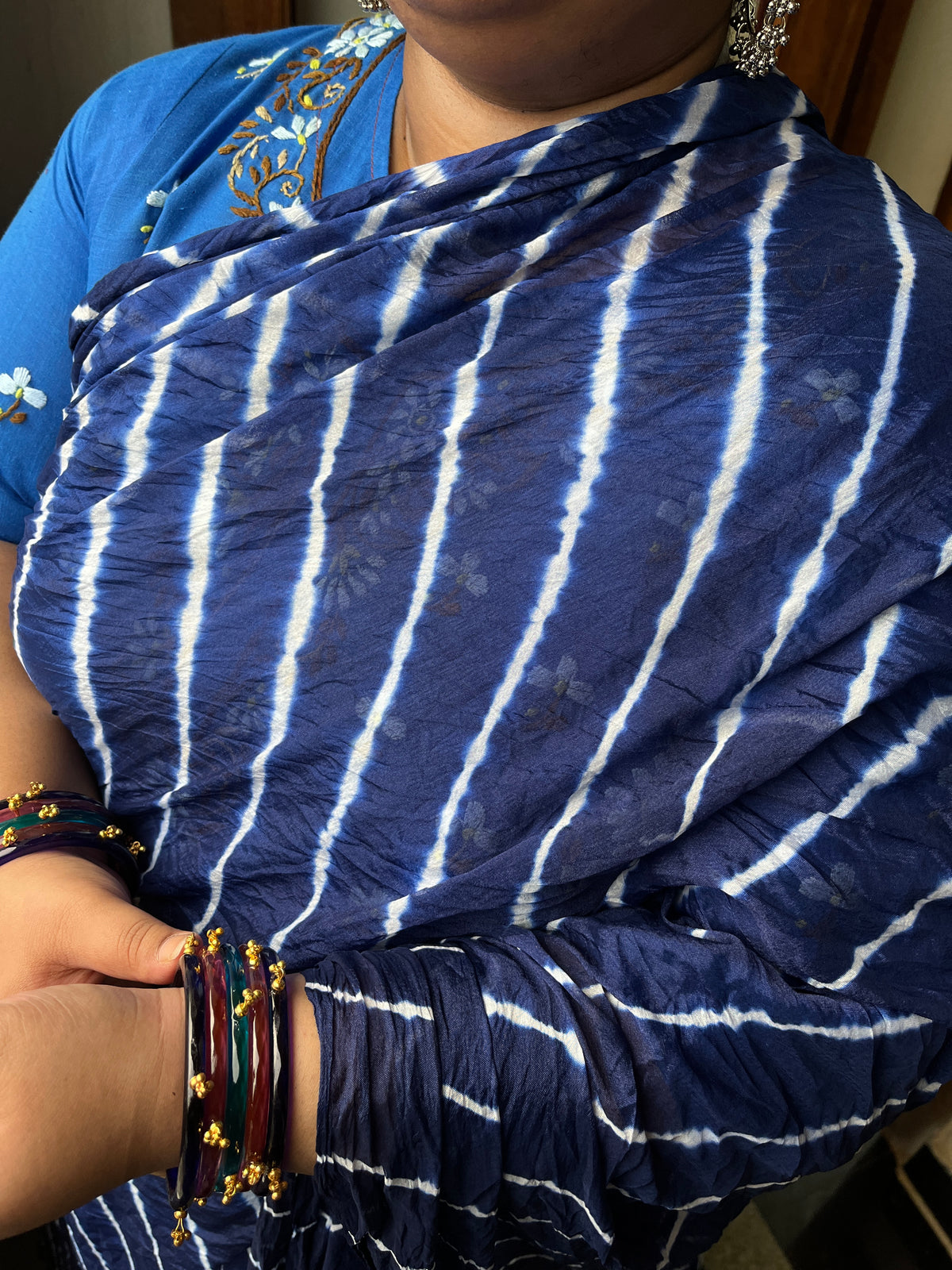 INDIGO BLUE Lehariya Saree