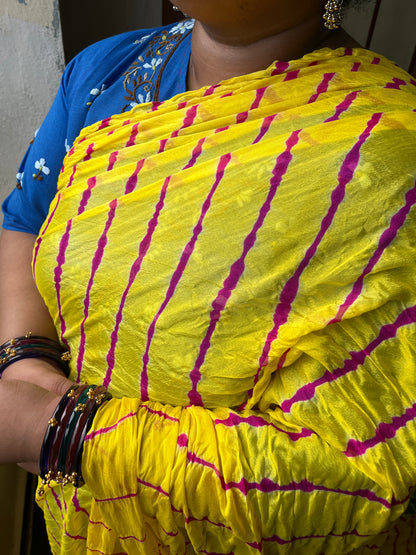 Yellow Lehariya Saree