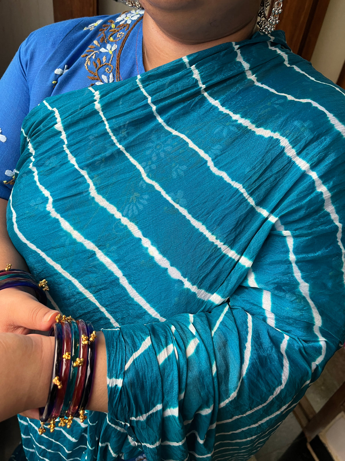 PEACOCK BLUE Lehariya Saree