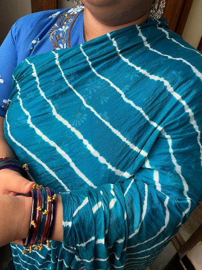 PEACOCK BLUE Lehariya Saree