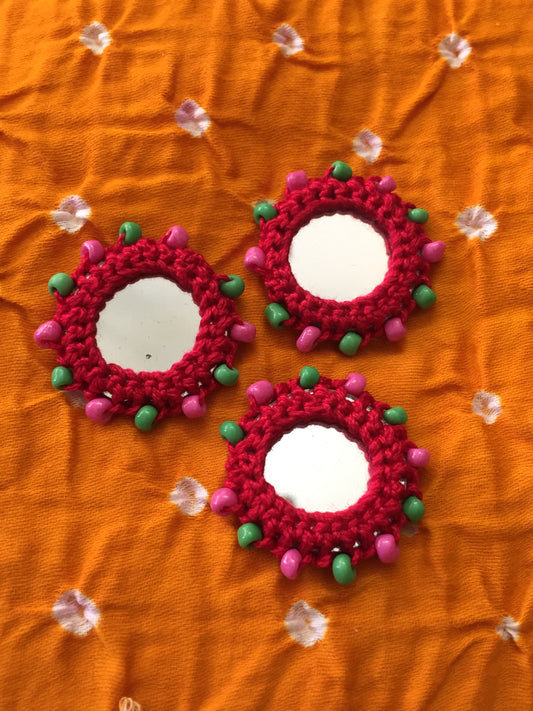 RED Beaded Mirror Buttons