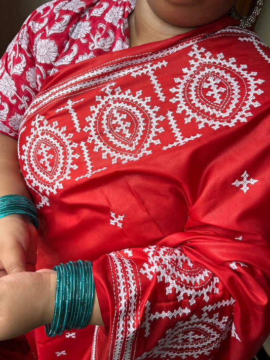 PEACOCK FEATHER Kutchwork Saree