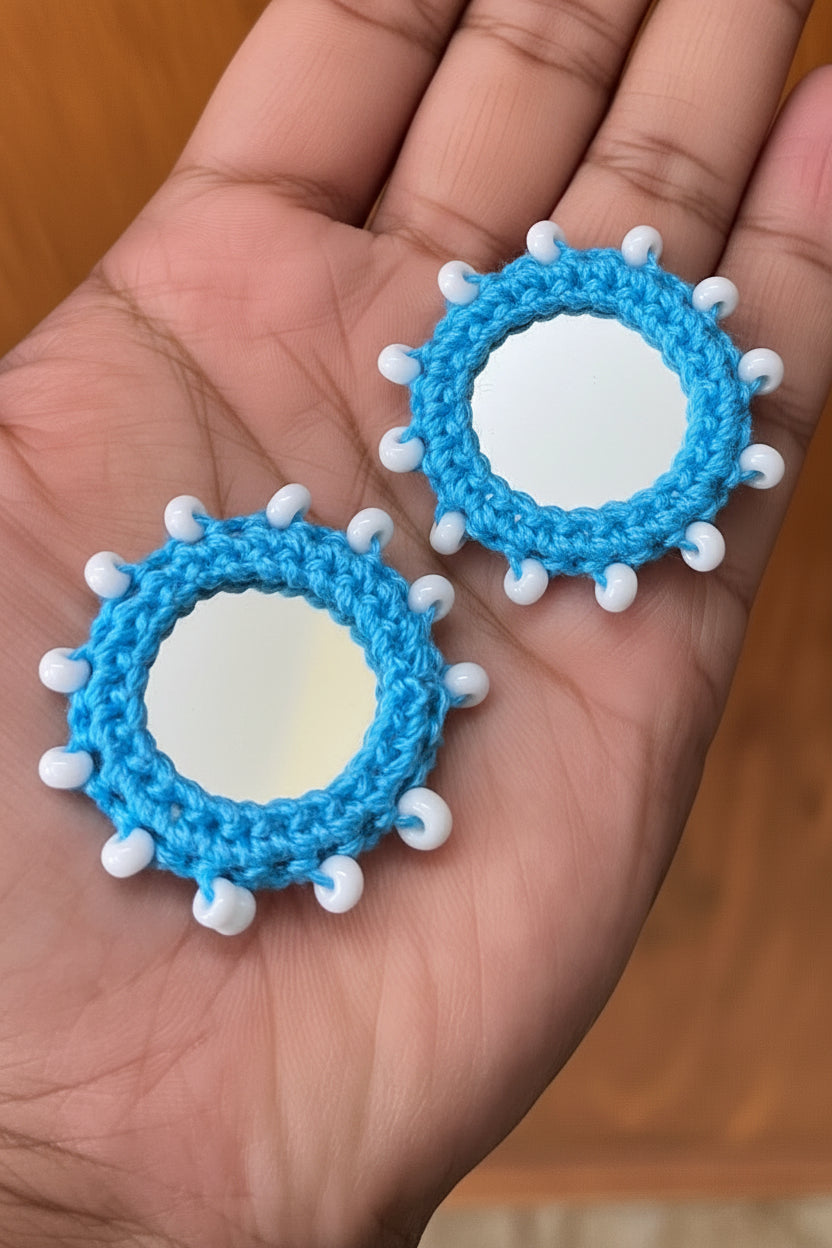 SKY BLUE Beaded Mirror Buttons