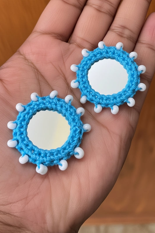 SKY BLUE Beaded Mirror Buttons