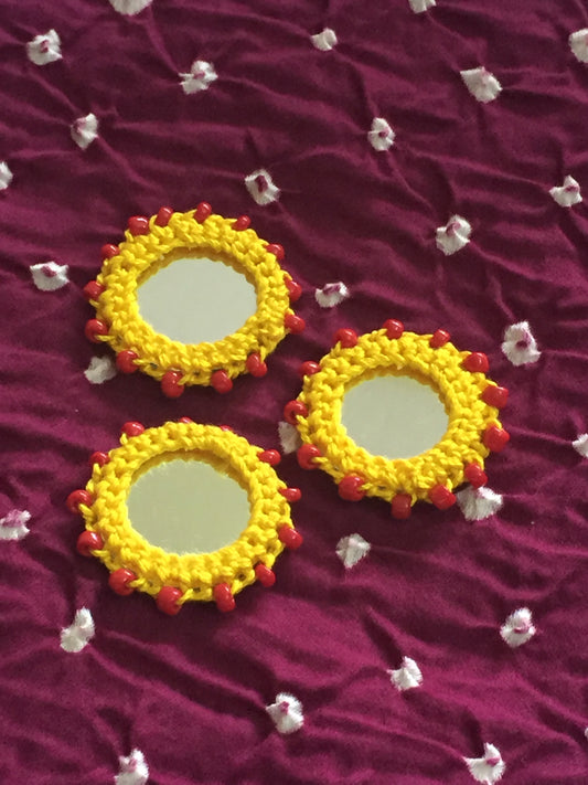 YELLOW Beaded Mirror Buttons