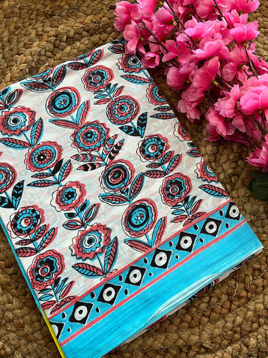 Mulmul Cotton Block Print Saree