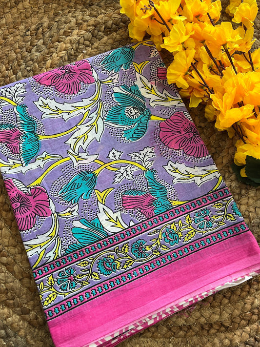 Mulmul Cotton Block Print Saree