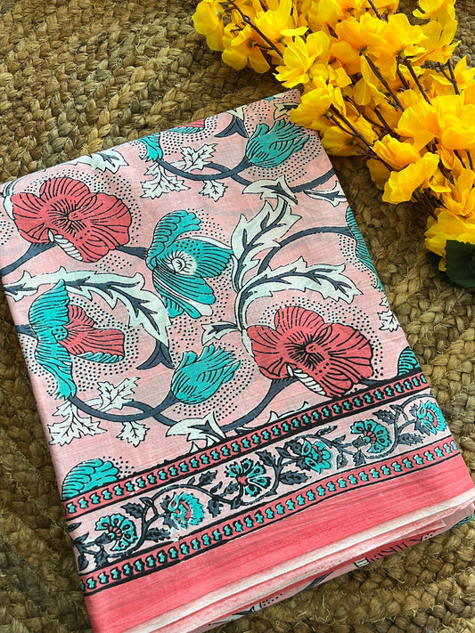 Mulmul Cotton Block Print Saree