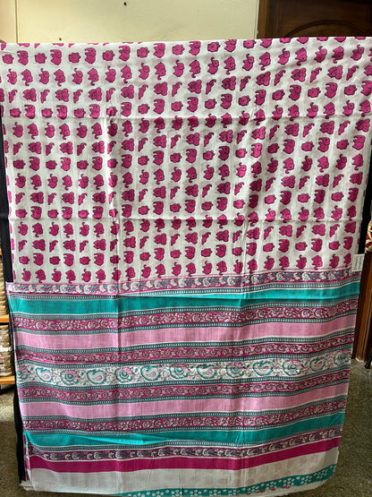 Mulmul Cotton Block Print Saree