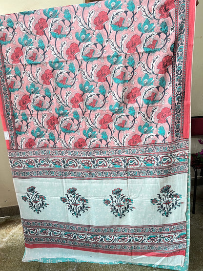 Mulmul Cotton Block Print Saree