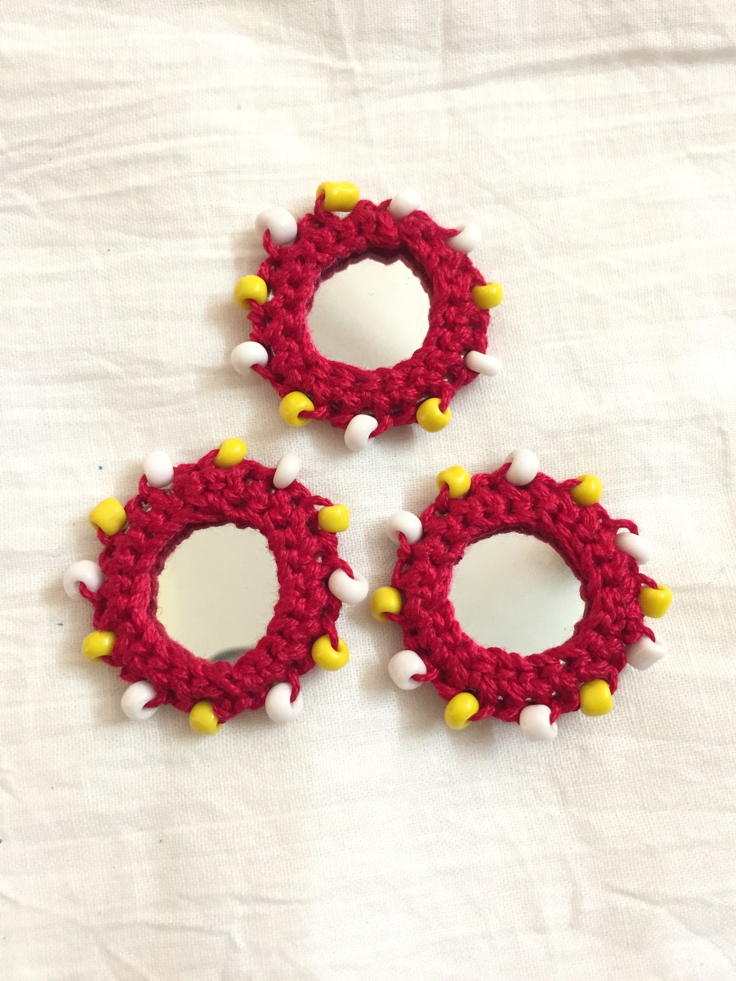 RED Beaded Mirror Buttons