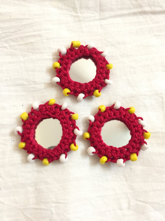 RED Beaded Mirror Buttons