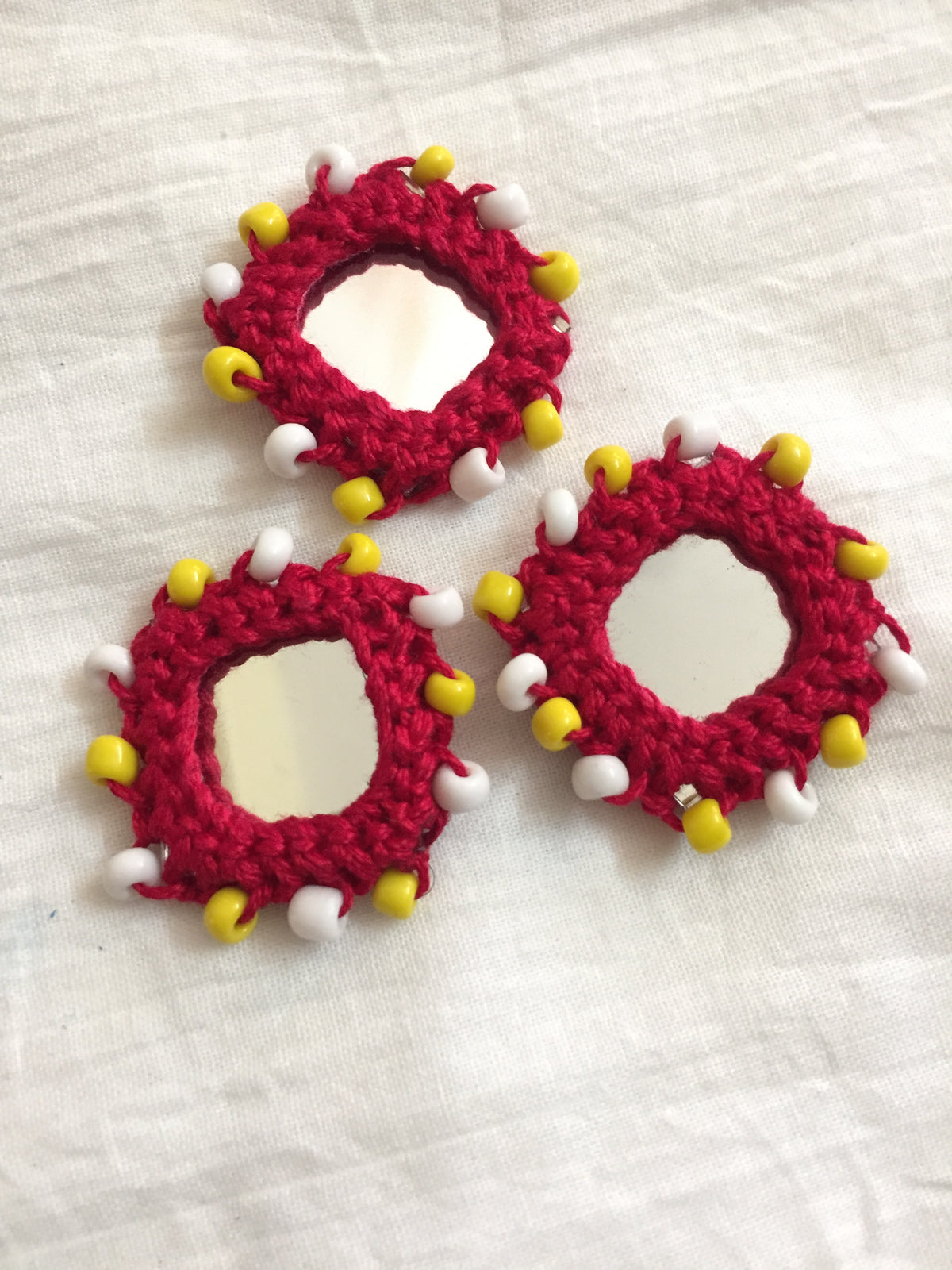 RED Beaded Mirror Buttons