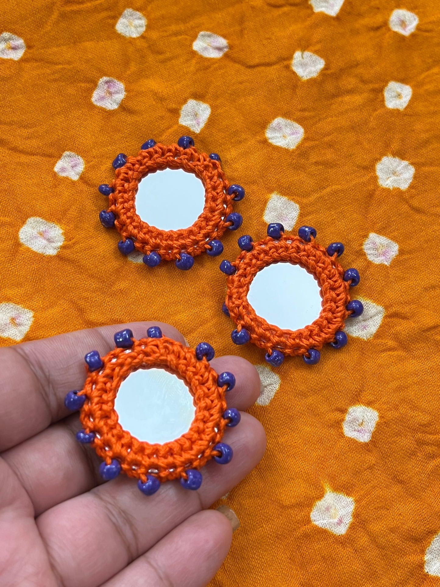 Orange Beaded Mirror Buttons