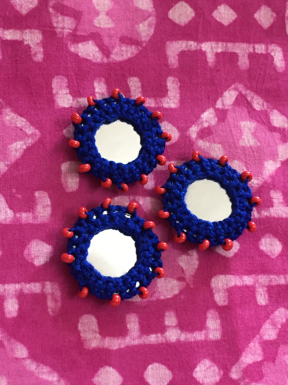 DARK BLUE Beaded Mirror Buttons