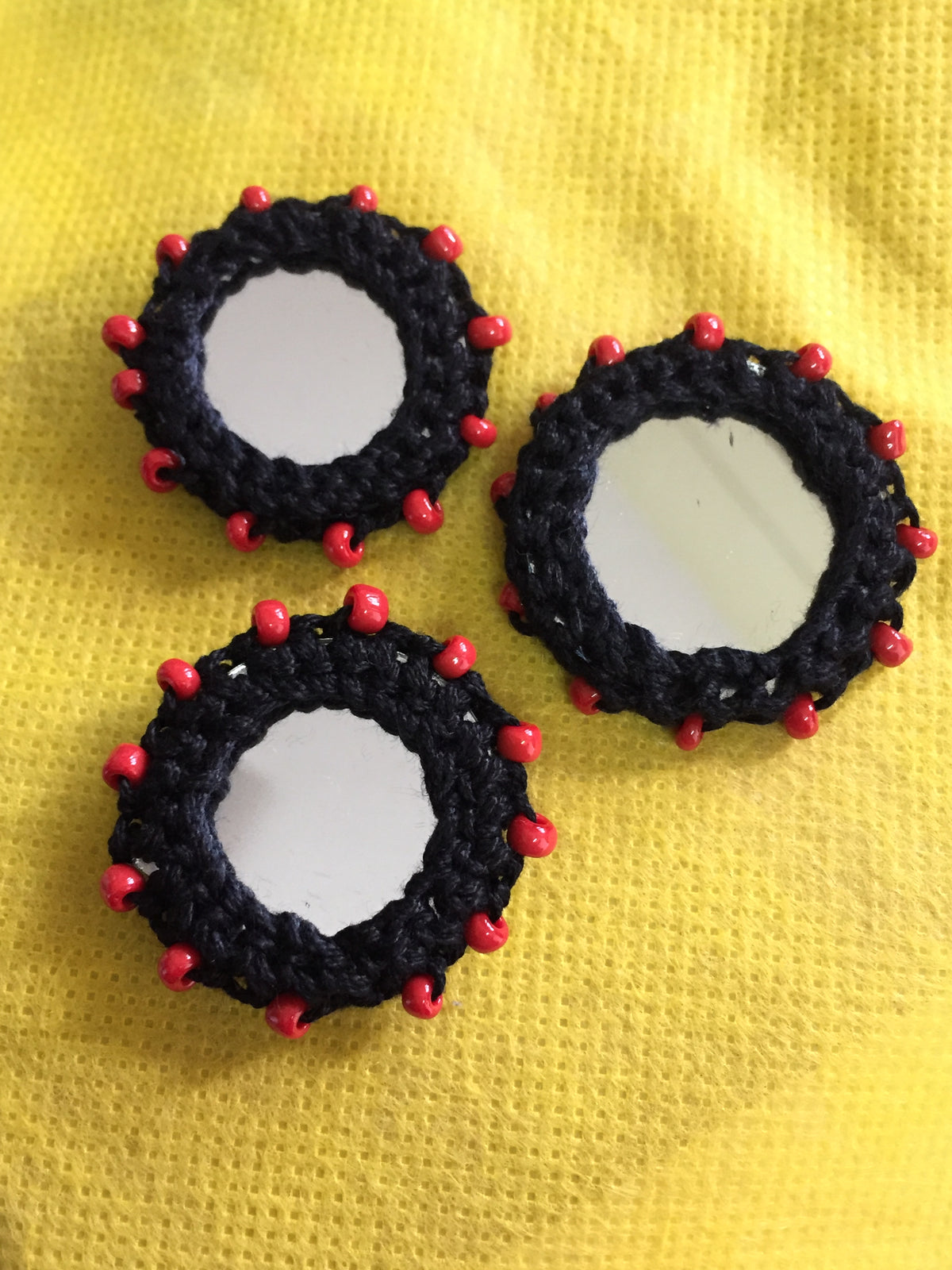 BLACK Beaded Mirror Buttons