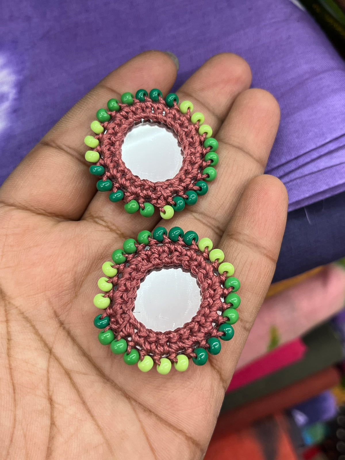 BROWN Beaded Mirror Buttons