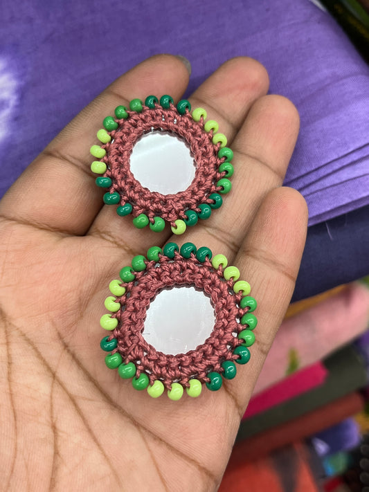 BROWN Beaded Mirror Buttons