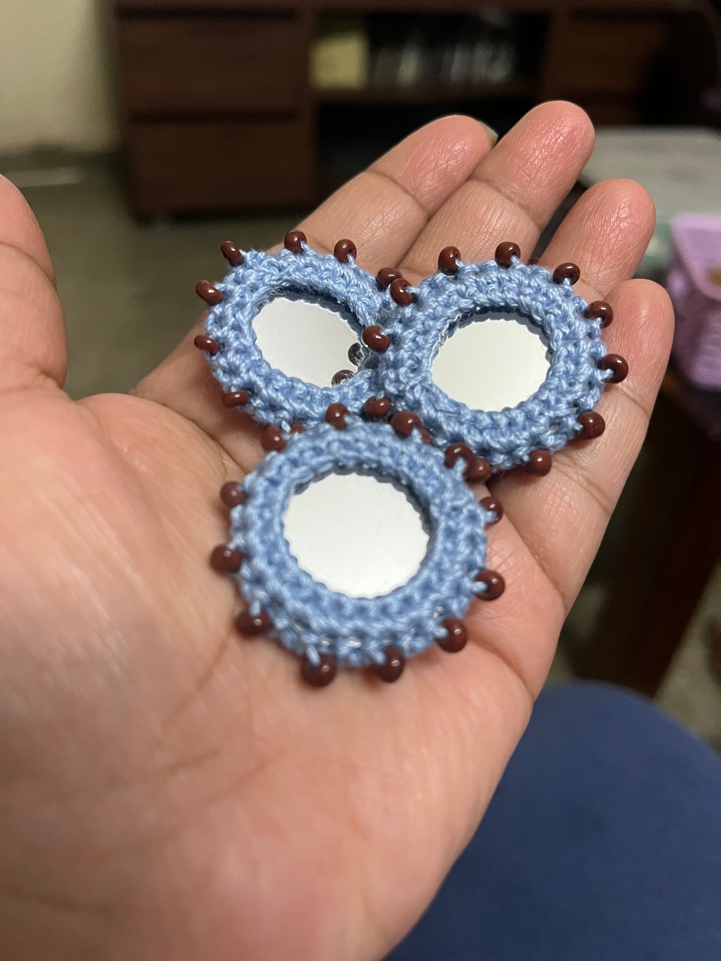 ENGLISH BLUE Beaded Mirror Buttons