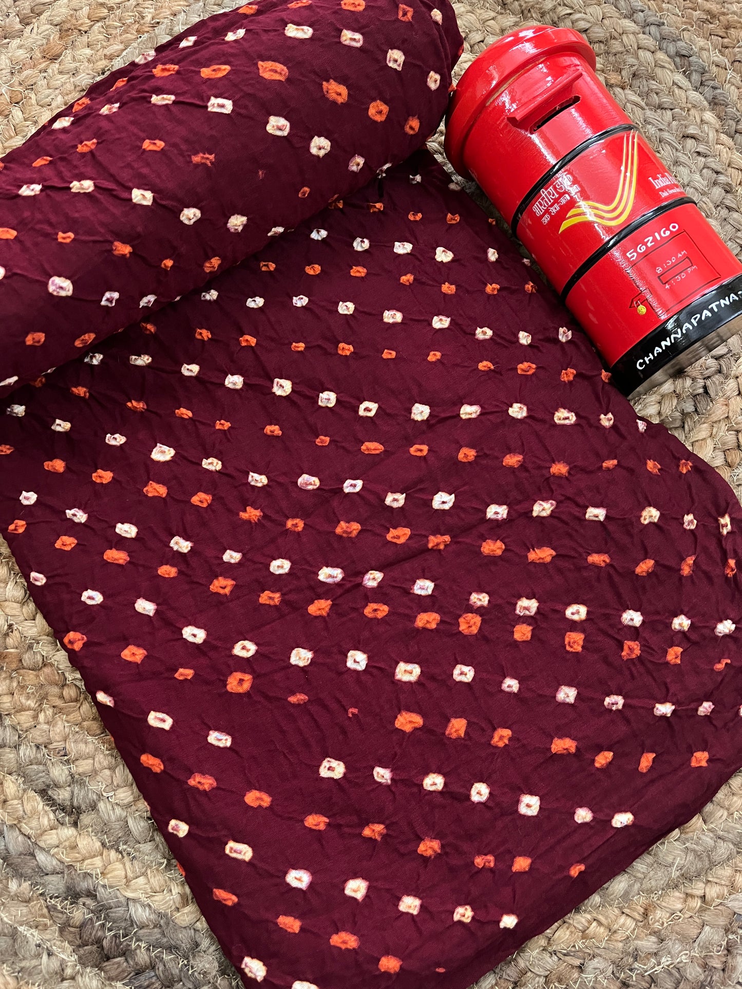 BURGUNDY Bandhani Fabric