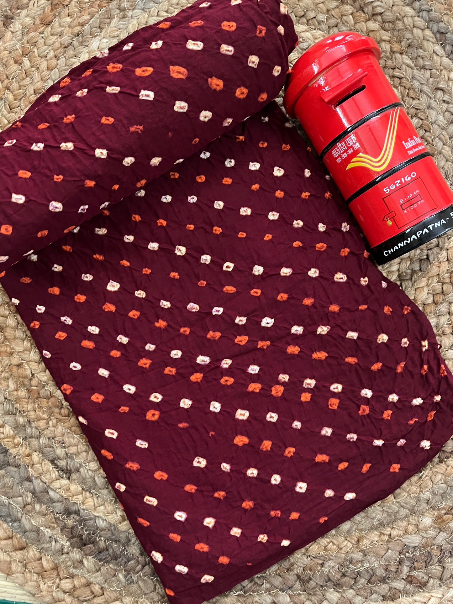 BURGUNDY Bandhani Fabric