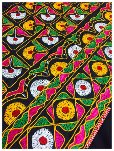 Daisies Kutchwork Fabric - BLACK