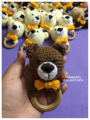 Brown Teddy Bear Crochet Baby Ring Rattle