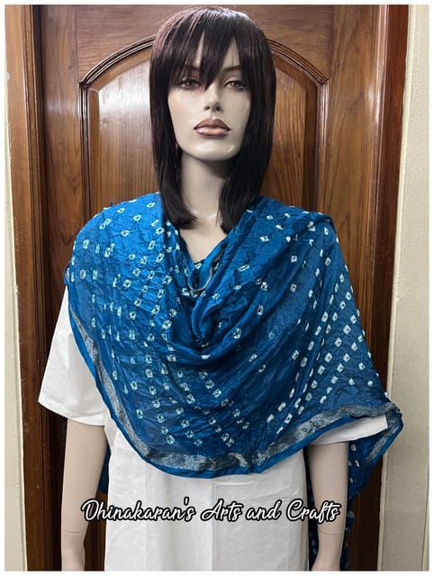 Art Silk Bandhani Dupatta - PEACOCK BLUE