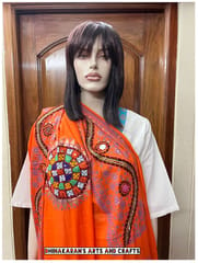 Traditional Kutchwork Dupatta - ORANGE