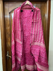 Chanderi Silk Hand Block Print Dress Material