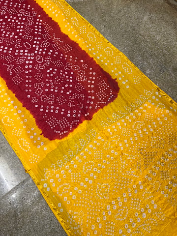 Art Silk Bandhani Saree - Red & Yellow