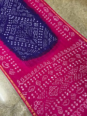 Art Silk Bandhani Saree - Blue & Pink