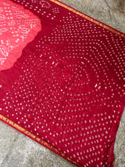 Art Silk Bandhani Saree - Kanakambura & Red