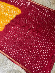 Art Silk Bandhani Saree - Yellow & Red