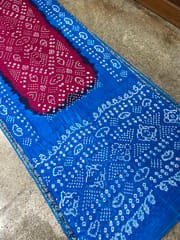 Art Silk Bandhani Saree - Pink & Blue