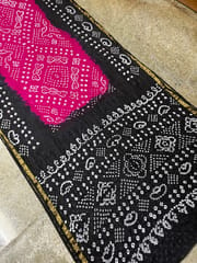 Art Silk Bandhani Saree - Pink & Black