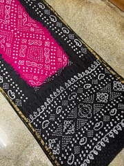 Art Silk Bandhani Saree - Pink & Black