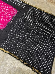 Art Silk Bandhani Saree - Pink & Black