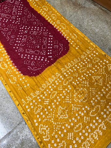 Art Silk Bandhani Saree - Red & Yellow