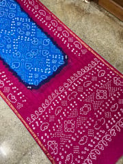 Art Silk Bandhani Saree - Blue & Pink