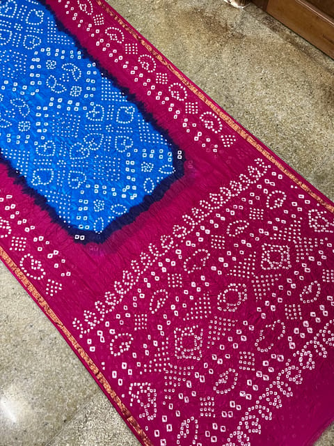 Art Silk Bandhani Saree - Blue & Pink