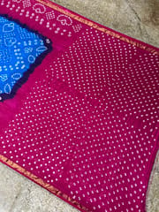 Art Silk Bandhani Saree - Blue & Pink