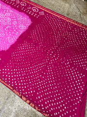 Art Silk Bandhani Saree - Pink & Rani Pink