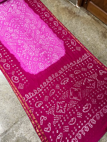 Art Silk Bandhani Saree - Pink & Rani Pink