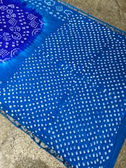 Art Silk Bandhani Saree - Dark Blue & Sky Blue